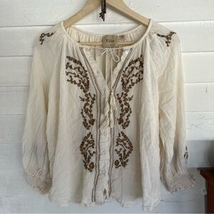 Elle Ivory Blouse with Brown Embroidery
